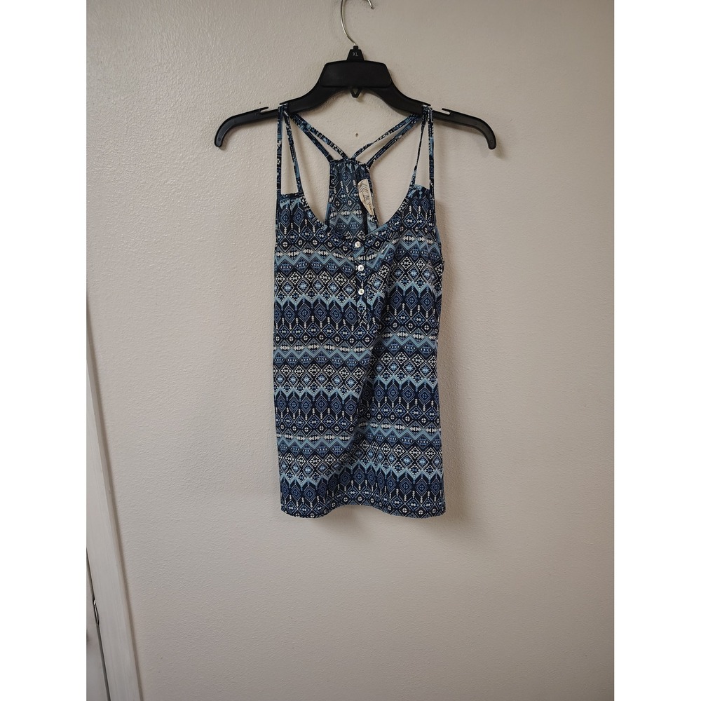 Pink Rose Blue Geometric Tribal Print Racerback Tank Top Womens Small Strappy